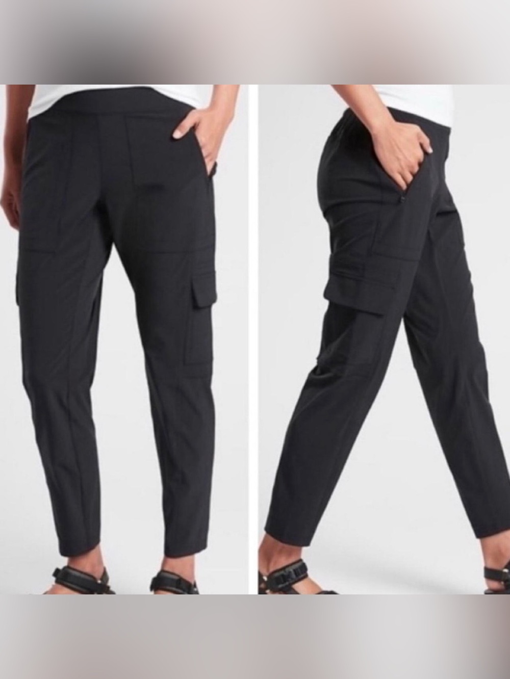 Athleta Chelsea Cargo Lined Pant Black Size 6 Ankle Hiking Travel Warm